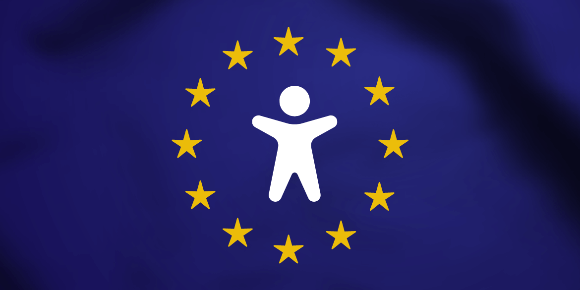 A picture of EU flag with accessibility logo in the middle
