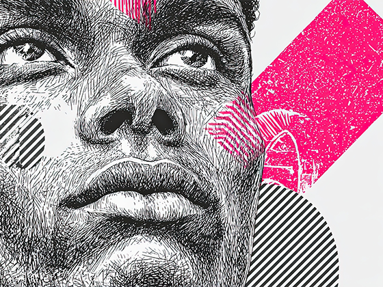 Skyscrapers viewed from the bottom up with a blue sky visible.