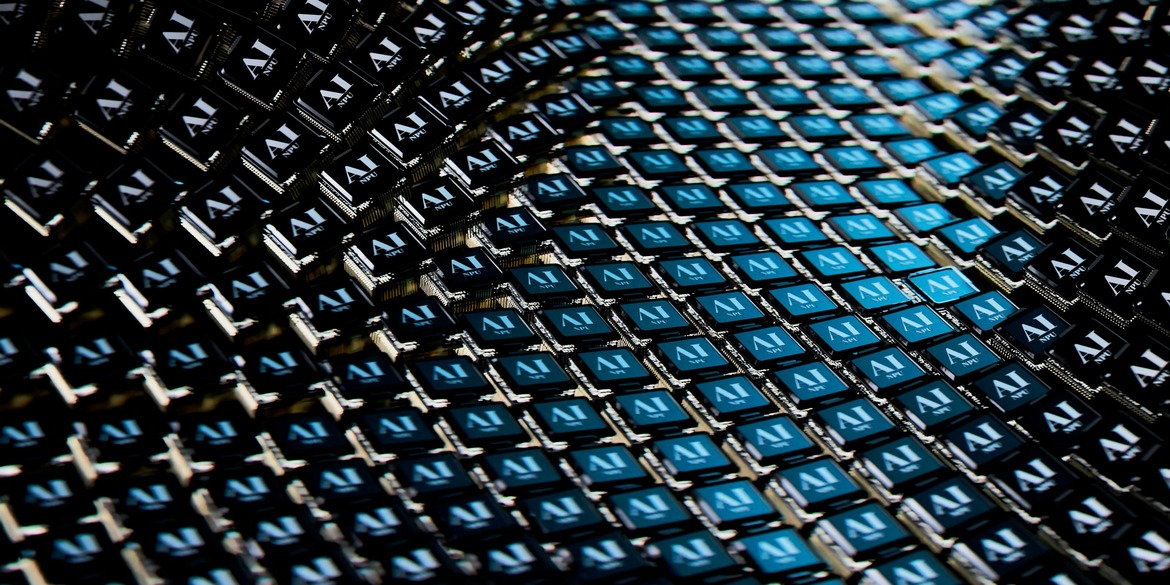 Several neon triangles with blue background