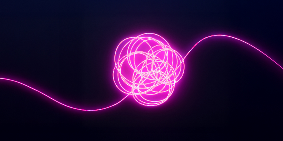 A tangled pink digital line