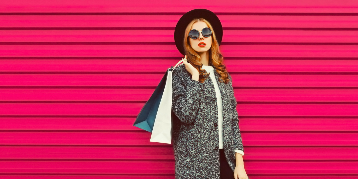 Fashionable woman with red background.