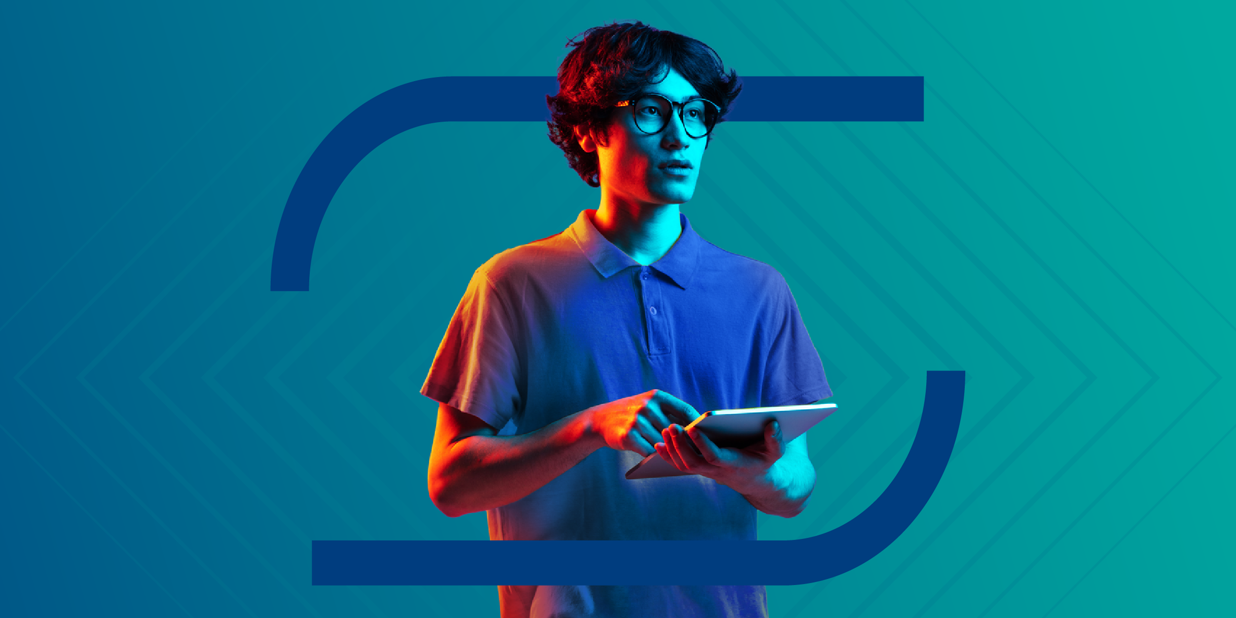 Picture of man on ipad-like device