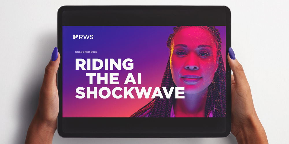 A picture of RWS's Unlocked 2025: Riding the AI Shockwave report on an ipad or digital device.