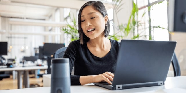 Woman working on a laptop